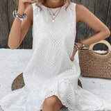 Ladies' Off-Shoulder Hollow Flower Dress | Elegant Vacation Style