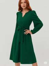 Chic Long Sleeve V-Neck Lace-Up Dress