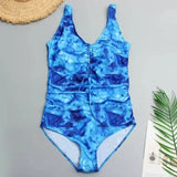 Five-Color Plus Size Fat Woman Swimsuit Plus Fat-Blue-1