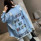 Embroidered Denim Jacket with Distressed Detail-1