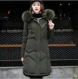 Winter Hooded Long Puffer Jacket with Fur Trim-Green-1