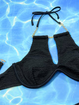 Halter Neck Chain Detail Two-Piece Bikini Set-4