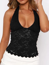 Lace Backless Halter Neck Cami-Black-4