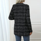 Checkered Collarless Mid-Jacket