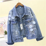 Floral Embroidered Denim Jacket for Women – A Touch of Elegance-Blue-2