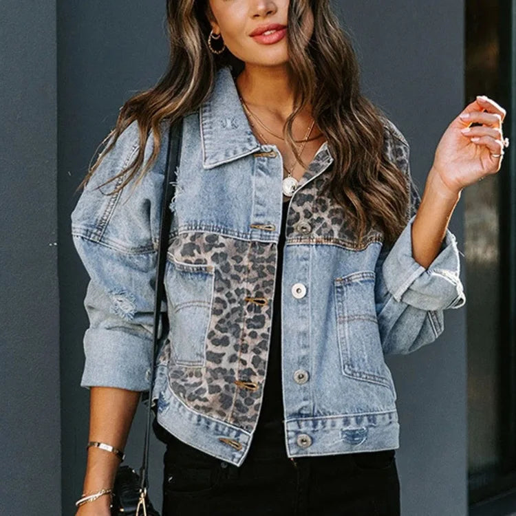 Leopard-Print Stitch Denim Jacket – Bold and Unique Streetwear-2