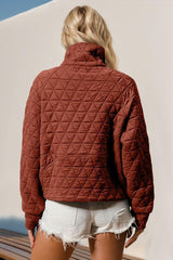 Double Take Half Zip Long Sleeve Quilted Sweatshirt with Pocket-2