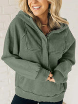 Half Zip Kangaroo Pocket Long Sleeve Hoodie-Moss-7