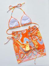 Multicolored Drawstring Ruched Three-Piece Swim Set-4