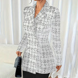 Plaid Double-Breasted Tweed Blazer