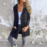 Casual Hooded Single-Breasted Cardigan – Loose Solid Color Jacket | Lightweight Spring & Autumn Outerwear for Women-Black-2