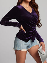 Ruched Surplice Long Sleeve Top-4