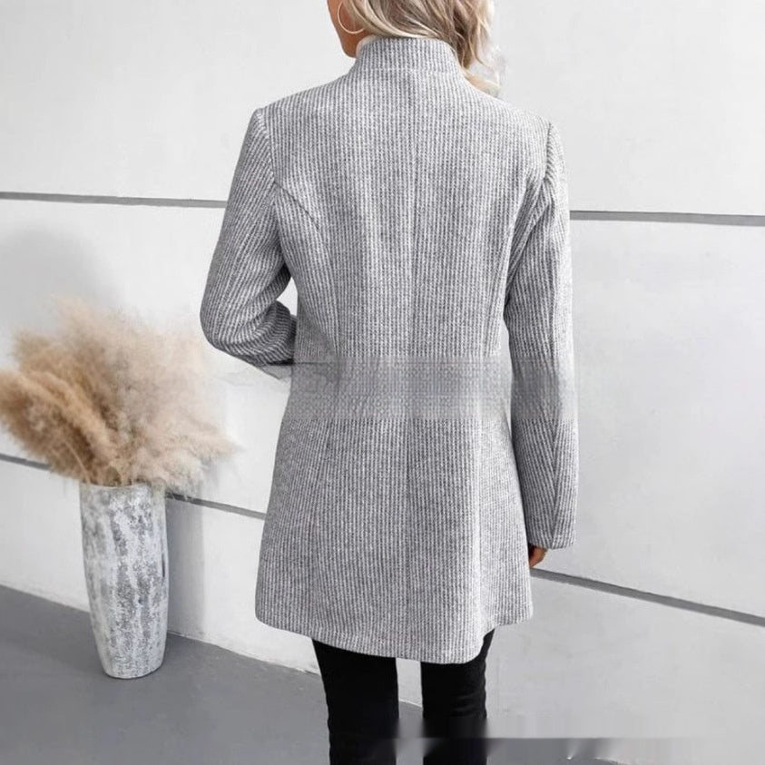 Chic Vertical Pattern Woolen Jacket