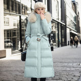 Chic Fur-Hooded Winter Belted Coat