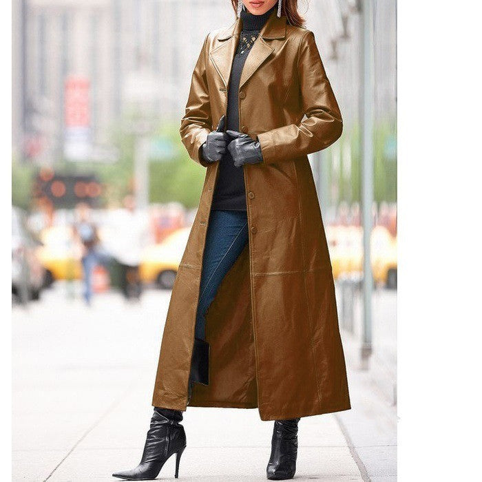 European Leather Long Coat
