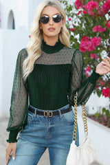 Mesh Long Sleeve Velvet Bodysuit-Dark Green-9