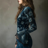 Retro Lace Panel V-Neck Blouse