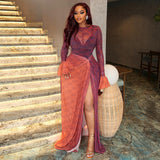 Women's Lightweight Sheer High-Low Skirt Round Neck Ruffled Long Sleeve Dress