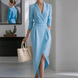 Lapel Midi Bodycon Dress with Pockets