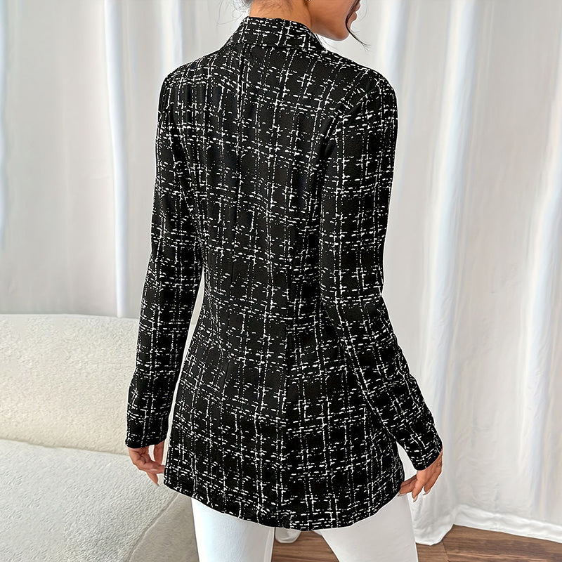 Plaid Double-Breasted Tweed Blazer