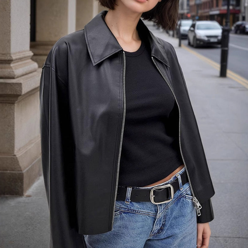 Cropped Faux Leather Jacket