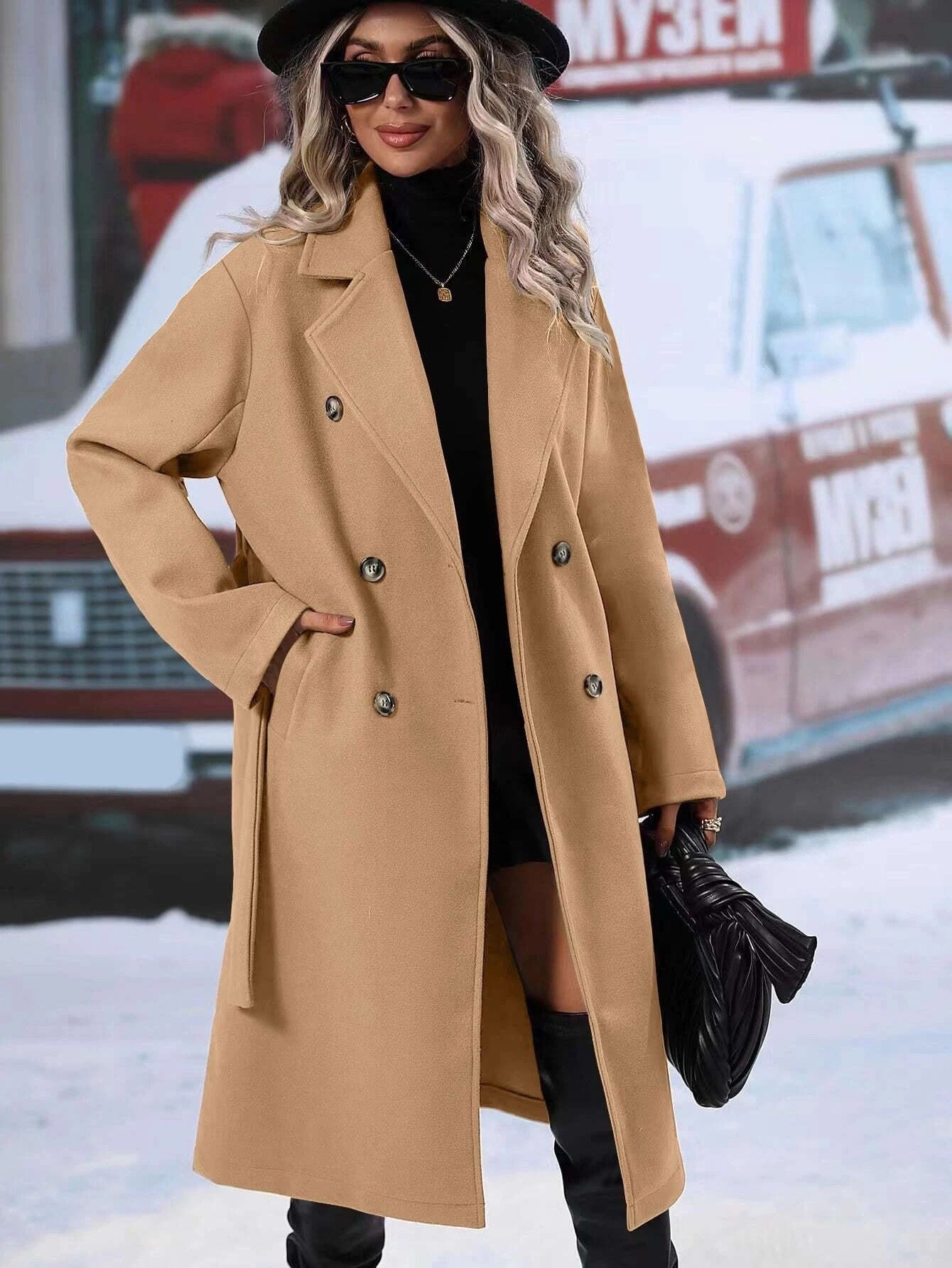 Chic Double-Breasted Woolen Coat