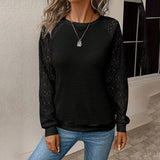 Lace Waffle Knit Long Sleeve Top
