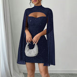 Sparkly Cloak Sleeve Mini Dress