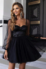 Sweetheart Neck Balloon Sleeve Mini Dress-5