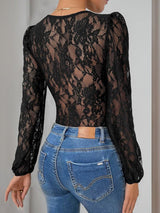 Perfee Tied Lace Long Sleeve Bodysuit-2