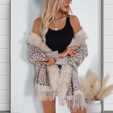 Leopard Faux Fur Poncho Cardigan