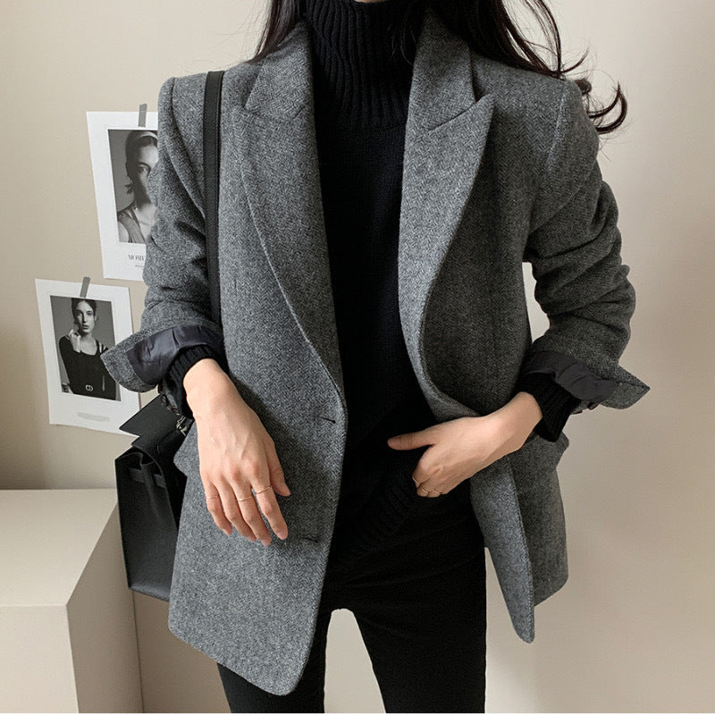 Chic Solid Wool Blazer for Women