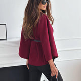 New Stand Collar Batwing Sleeves Cloak Top – Woolen Sweater Jacket with Belt | Elegant & Fashionable Outerwear for Women-2