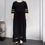 New Hot Sale: Five-Quarter Sleeve Mesh Patchwork Round Neck Pocket Dress