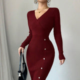 French Waist-tight Mid-length Sheath Inner Wear Base Skinny Knit Dress