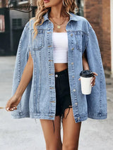 Denim Cape Jacket – Bold and Elegant Statement Piece-Blue-5