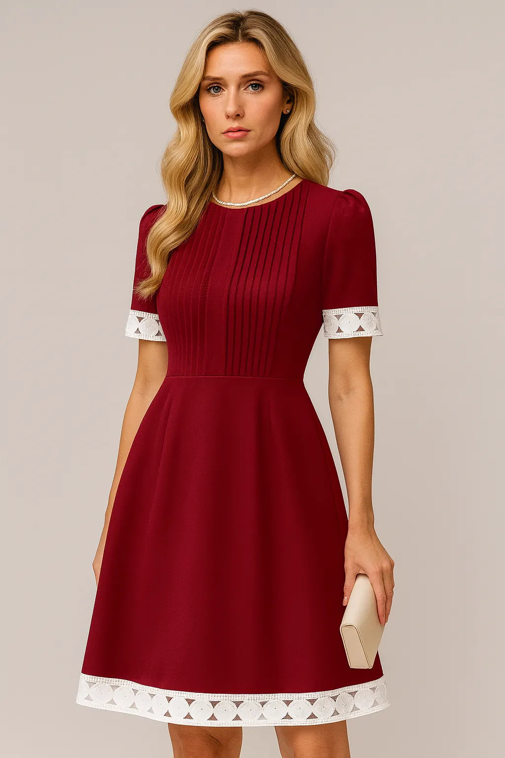 Vintage Lace-Trim A-Line Dress