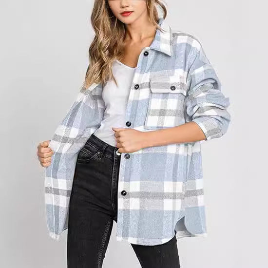 Chic Plaid Buckle Jacket for Women