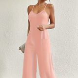 Ladies' Solid Color Chest Pleated Cross Suspender Sexy Jumpsuit