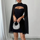 Sparkly Cloak Sleeve Mini Dress