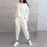 Women's Irregular Design Long-sleeved Sweater Harem Pants Suit-2