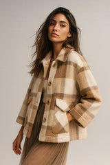 Ladies muoti villa sekoitus Faux turkis takki