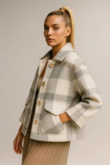 Ladies muoti villa sekoitus Faux turkis takki