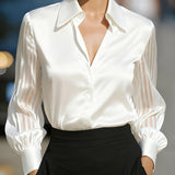 Satin Sheer Lapel Blouse