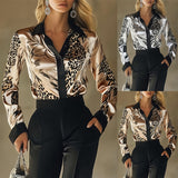 Satin Print Long Sleeve Blouse