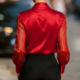 Satin Sheer Lapel Blouse