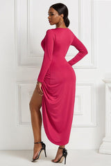 High-low Ruched Surplice Long Sleeve Dress-2