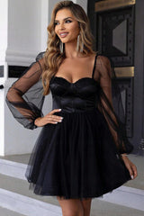 Sweetheart Neck Balloon Sleeve Mini Dress-4