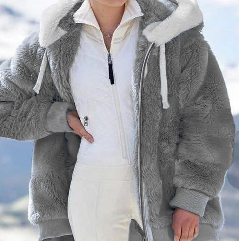 Cozy Plush Zip-Up Hooded Jacket