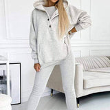 3pcs Women's Sports Suit Loose Hooded Pockets Sweatshirt And-Grey-7